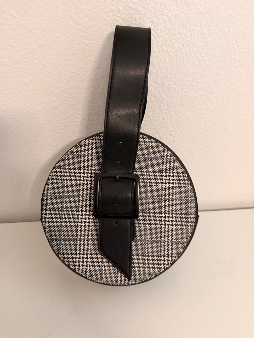 a new day Black and White Plaid Round Shoulder Bag